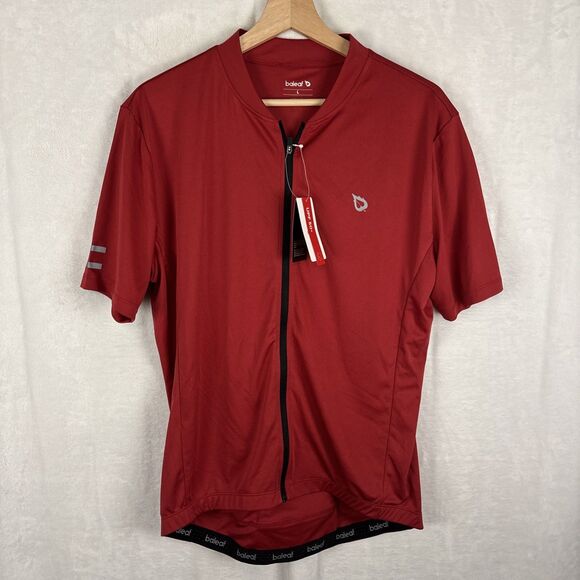 BALEAF Cycling Shirt Mens Large UPF 50+ Full Zip Short Sleeve Red Compresison - Picture 1 of 6